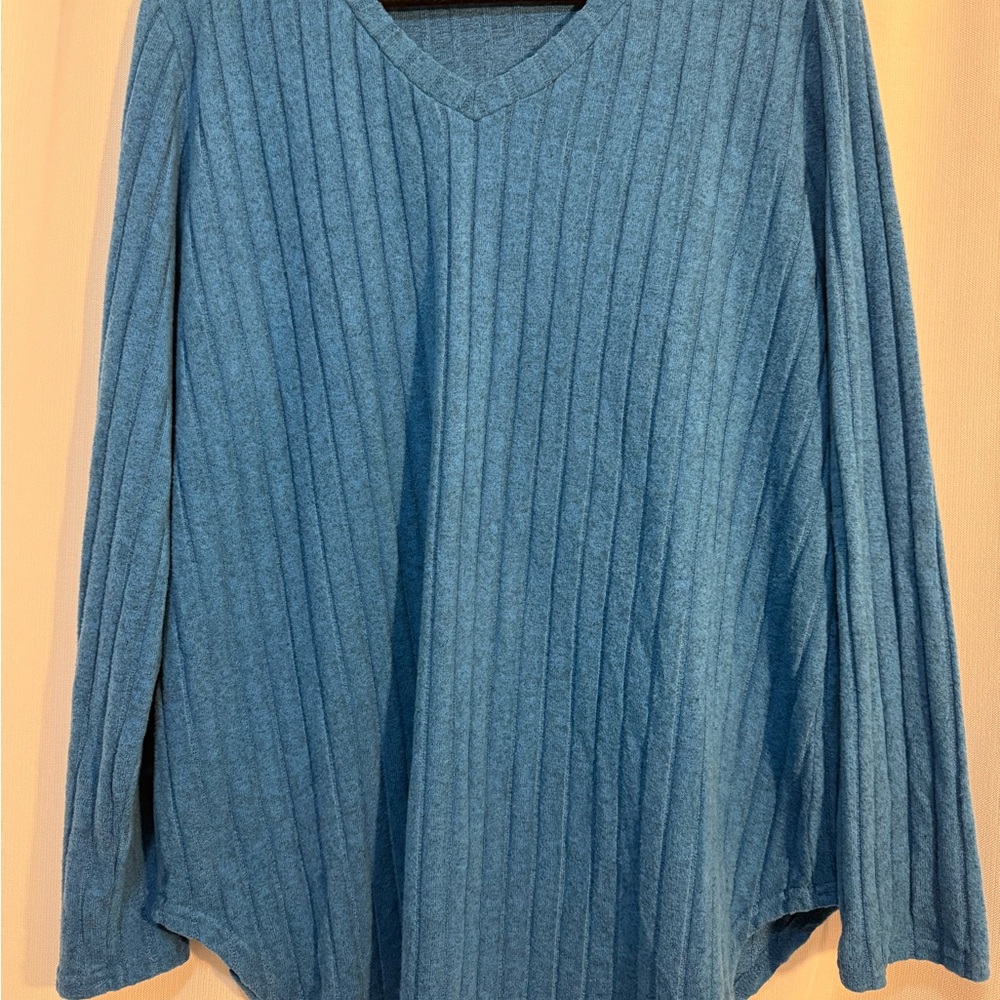 Teal V-Neck Ribbed Sweater